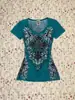 Camiseta de Mujer Gótica Oscura Retro de Cuello en V Ajustada 2026 Comercio Exterior Transfronterizo Nuevo Vintage de Manga Corta