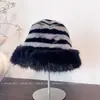 Sombrero de Pescador de Felpa Cálido con Rayas de Color Contrastante para Mujer en Otoño e Invierno Sin Maquillaje para Cubrir la Cara Sombrero de Cubo Versátil Casual Protección para los Oídos Sombrero de Cuenca