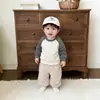 Conjunto de Sudadera con Bloques de Color y Mangas Raglán para Niños, Estilo Primavera y Otoño, Pantalones Casuales de Pierna Ancha para Niños, Conjunto de Dos Piezas de Moda Estilo Coreano para Bebés