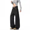 Jeans Anchos Estampado de Leopardo Negro Estilo Retro Americano Hombres Primavera Otoño Calle Alta Rectos Sueltos Pantalones de Piso Ropa para Hombres