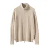 % Suéter de Lã Feminino Outono Inverno Novo Estilo Fábrica Atacado Cardigã Grossinho de Tricô Trançado Casaco Suéter de Lã com Zíper Casual