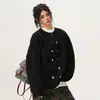 Cárdigan de punto holgado con diseño de nicho estilo coreano y decoración de botones, suéter de color liso con cuello redondo, chaqueta estilo Chanel para hombres y mujeres