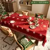 Mantel de Atmósfera Retro Navideña Impermeable y a Prueba de Aceite Mantel de PVC Rojo Estampado Decorativo para Mesa de Centro Escritorio