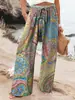 Calça Reta Casual de Férias na Praia, Solta, Estampada Digitalmente, com Cadarço, Sudeste Asiático Transfronteiriço