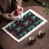Tapete de chá de brocado estilo chinês com motivos de cavalo e ondas, com franjas e bordas, para uso doméstico, base isolante de calor para mesa de chá vintage, acessório para conjunto de chá