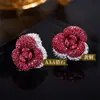 Brincos de Tarraxa Flor Rosa 3D Vermelho Francês, Elegantes e de Alto Padrão, Luxo Leve, Zircônia Cravejada, Brincos Flor Coloridos, Estilo Joia