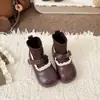Botas calcetín elásticas retro ins 2026 Otoño/Invierno Nuevo Estilo Coreano para Niñas Encaje Flyknit Más Terciopelo Punta Redonda Botas Pequeñas de Cuero