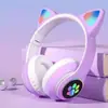 Fones de Ouvido Bluetooth com Orelhas de Gato Iluminadas Sem Fio Montados na Cabeça Stn-28 Venda Quente Transfronteiriça Estilo Fofo Novo Modelo Venda Direta de Fábrica