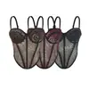 D210-26 Verão Estilo Coreano Slim Fit Estampa de Leopardo Tela Corset Espinha de Peixe Sem Alças Top (com Bojos)