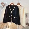 Cárdigan de Suéter de Terciopelo Visón Imitación con Cuello en V 2025 Otoño e Invierno Ropa Exterior para Personas Pequeñas, Chaqueta de Punto Estilo Occidental Pequeña Fragante para Mujer