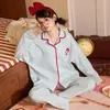 Pijama de Algodão Imitado para Mulheres 2026 Outono Novo Doce Desenho Animado Menina Conjunto para Casa Pode Ser Usado Fora