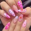 Manicura de San Valentín Manicura en Forma de Almendra Parches Removibles Uñas Postizas de 24 Piezas Parches para Uñas Europeos y Americanos