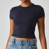 Roupa de yoga para comércio exterior transfronteiriço, camiseta esportiva de alta elasticidade para mulheres, top curto fitness, camisa de manga curta justa para Pilates