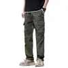 Pantalones de trabajo rectos americanos para hombre otoño e invierno sueltos multibolsillos pantalones de hombre pantalones casuales pantalones largos forrados de polar resistentes al desgaste
