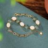Pulsera de Plata S925 Chapada en Oro con Colgante de Ciervo, Jade Hetian, Esmalte, Flor de Loto, Fideos de Huevo, Moda Nacional, Artística, Exquisita