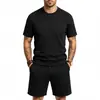Conjunto Masculino Jacquard Xadrez Texturizado de Toalha Pesada, Solto, Simples e Moderno, Gola Redonda, Manga Curta, Atacado para Homens