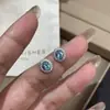 Pendientes Exquisitos y Compactos de Plata de Ley S925 con Circonita Aguamarina, Pendientes Femeninos Ovalados Incrustados con Diamantes para el Uso Diario