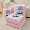 Nueva manta de almohada de dibujos animados con bordado de parche de terciopelo de leche para otoño e invierno, cojín plegable para siesta de oficina, manta pequeña para coche