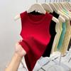 Colete Tricotado Verde Menta Estilo Europeu Feminino Primavera e Verão Base Balde Alça Top Sem Mangas Estilo Coreano