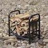 Suporte de ferro portátil para lenha de acampamento ao ar livre, suporte de armazenamento de lenha para lareira interna e externa, suporte de armazenamento de madeira