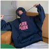 Moletom Feminino com Forro de Lã, Espessado, Novo Outono e Inverno, Estilo Japonês e Coreano, Simples, Rejuvenescedor, Estampa de Letras, Solto para Estudantes, Manga Longa, com Capuz