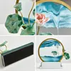Hehemeimei Nuevos Adornos de Arena Movediza de Loto Chinoiserie Sala de Estar Entrada Mueble de TV Decoración del Hogar Regalo de Inauguración