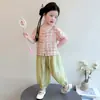 Conjunto Hanfu Estilo Chino para Niñas Modelo Nuevo 2026 Moda Coreana Infantil Atuendo de Dos Piezas Veraniego Elegante para Niñas Pequeñas