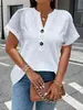 Primavera 2026 Ropa de Mujer de Comercio Exterior Amazon Wish Transfronterizo Nuevo Producto Tops Color Sólido Botón Trenzado Moda Manga Corta Tops para Mujer