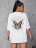 Camiseta con estampado de mariposas y hombros caídos, estilo informal, de verano, de talla grande, para mujer