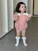 Macacão Feminino com Gola de Renda Outono Estilo Harem Coreano Roupa Infantil 2025 Outono Novo Roupa de Bebê Roupa de Outono