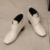 Botas de cuero de punta redonda de corte bajo para otoño e invierno, con suelas blandas de goma, ligeras, slip-on, versátiles, talla grande, tacón alto, color liso, botas estilo Martin para mujer