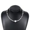 11354 Colar Transfronteiriço Europeu e Americano de Luxo Leve Elegante Simples Personalizado Design de Contraste Preto e Branco Corrente de Clavícula com Contas