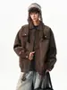 Chaqueta de motocicleta retro de alta gama de estilo japonés de moda para hombre, nueva chaqueta de cuero de primavera y otoño con cuello alto, abrigo de cuero PU, chaqueta tie-dye, moderna