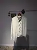 Camisa Masculina de Outono Assimétrica com Gola Bordada e Manga Longa, Casual Solta, Cor Sólida, Respirável, Não Amassa, Versátil, Texturizada