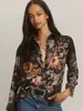 Camisa retro de mujer con estampado floral, superventas transfronterizo europeo y americano, con cuello camisero, corte holgado, caída fluida, top casual de manga larga