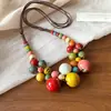 Novo Colar Cerâmico Colorido Estilo Chinês Retrô com Contas para Mulheres, Corrente Longa para Suéter Estilo Étnico, Corrente de Clavícula com Design de Nicho