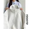 Sudadera limpia de ajuste medio con media cremallera y cuello alto en blanco y gris para hombre, silueta estilo americano, jersey para pareja, chaqueta deportiva con cuello alto