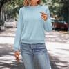 Otoño 2024 - Camiseta texturizada de manga larga con hombros descubiertos para mujer, cuello redondo, de punto, color liso, holgada e informal