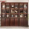 Estantería de Madera Maciza de Nogal Negro Personalizada Estantería Americana Gabinete de Archivo de Oficina Integrado en la Pared Gabinete de Estudio de Tres Puertas