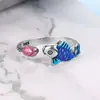 S999 Vintage Estilo Étnico Prata Esterlina Jóias Moda Abertura Mulheres Koi Peixe Pulseira Anel Esmalte Queimado Azul