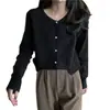 Estilo Coreano Otoño/Invierno Nueva Llegada Color Sólido Cuello Redondo Botón de Perla Cardigan de Punto Casual Simple Versátil Ropa Exterior para Mujer
