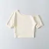RY2683 - Camiseta de manga corta a la moda con cuello asimétrico, estilo europeo y americano, para mujer, nueva top básico sexy ajustado, primavera/verano 2026
