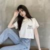 Verano Nuevo Holgado Corto Diseño con Sentido Cremallera Estampado de Letras Manga Corta Camiseta Superior para Estudiante Moda Femenina Chica Dulce