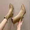 Otoño 2026 Estilo Coreano Nuevo Llegada Botines de Tacón de Aguja Punta Fina Botas para Adelgazar de Tacón Medio y Alto Botas Chelsea Elegantes de Nicho para Mujer