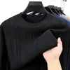 Suéter de punto de algodón puro para hombre, primavera/otoño, cuello redondo, manga larga, estilo pullover, estética old money, tejido de ochos, camiseta interior de cuello redondo, suéter