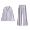 Pijama de Solapa para Mujer Otoño e Invierno, Usable en Todas las Estaciones, Manga Larga, Pantalón Largo, Ropa de Algodón Oxígeno, Conjunto Casual Simple para Casa, Ropa de Estar
