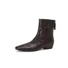 Botas femininas curtas de couro legítimo, corte justo, novo estilo de outono, bico quadrado de couro legítimo, zíper traseiro, salto médio grosso, estilo vintage