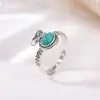 Yuebao Joias Turquesa Prata Esterlina S925 Saco da Sorte Padrão Grama Tang Novo Estilo Étnico Chinês Pingente Retrô Anel Brincos de Tarraxa