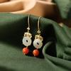 Plata de Ley 925 Chapada en Oro con Jade Hetian Natural Incrustado, Aretes Vintage Delicados de Estilo Palacio para Mujer