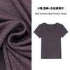 Camiseta de lino mercerizado tencel lyocell estilo old money cuello en U manga corta mujer verano sensación fresca media manga 1688 top